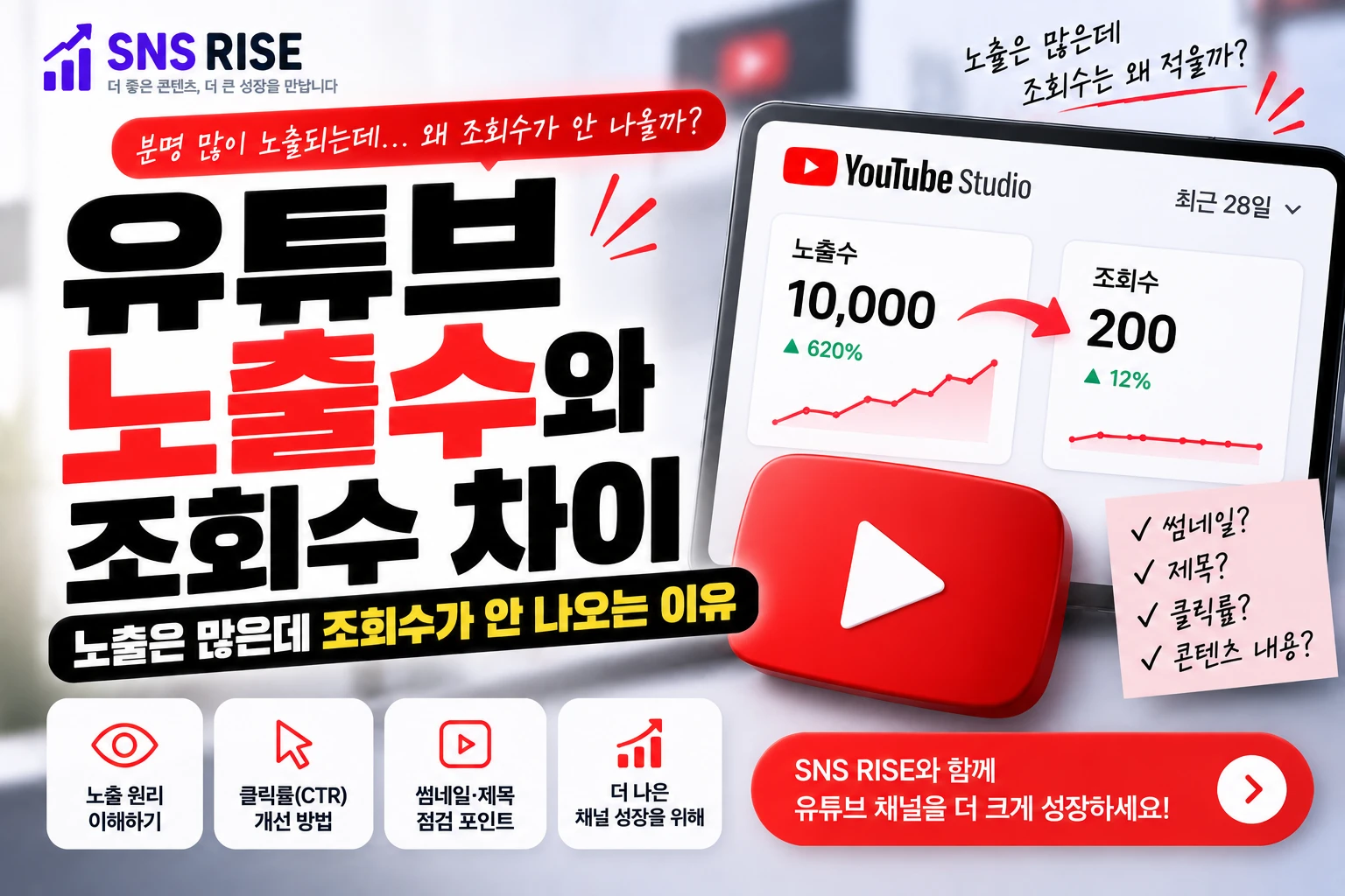 유튜브 노출수와 조회수 차이｜노출은 많은데 조회수가 안 나오는 이유